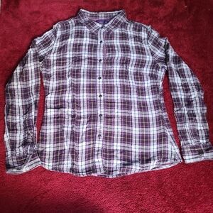 PrAna Men's Long Sleeve Button Down Shirt Plaid Purple White Black Size XL